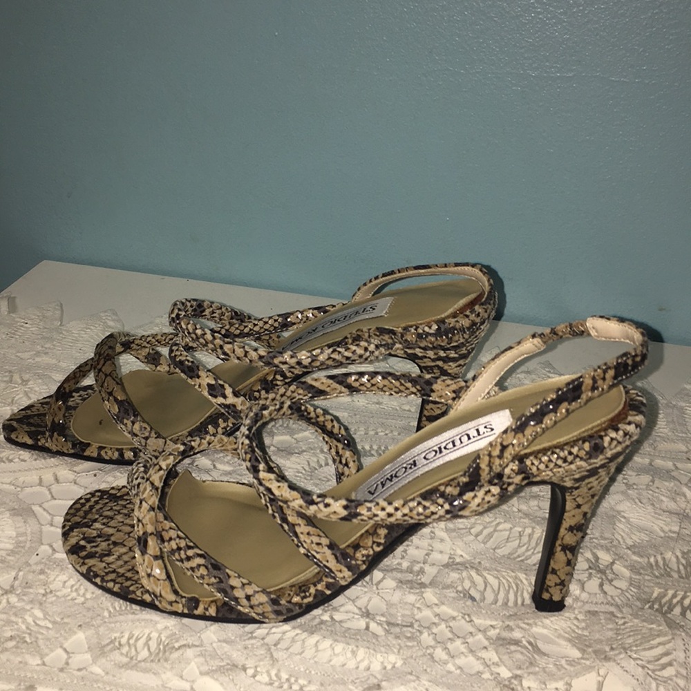 Studio Roma Snakeskin Pattern Heel Sandals - Picture 2 of 8